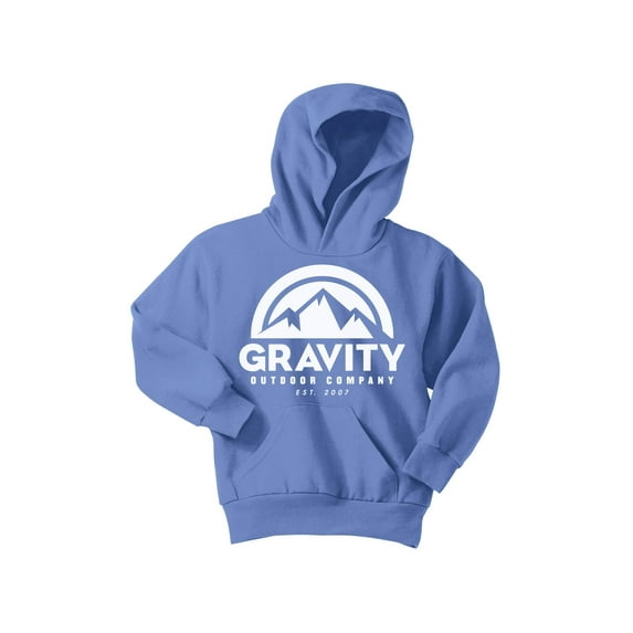 Gravity Outdoor Co. Youth Hoodie Sweatshirt - White Logo - CarolIna Blue - Medium