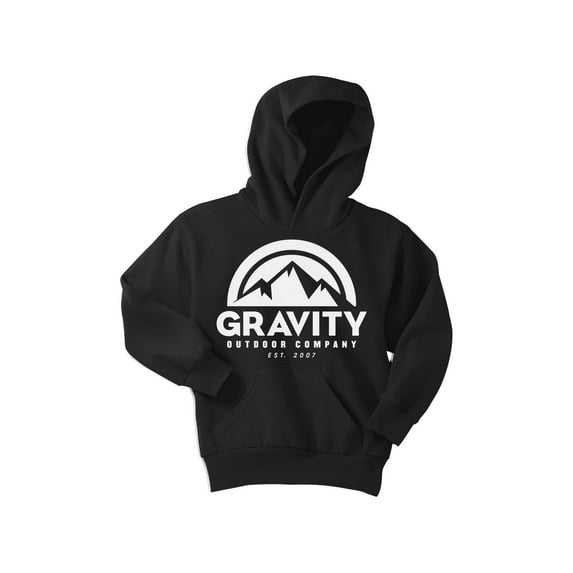 Gravity Outdoor Co. Youth Hoodie Sweatshirt - White Logo - Jet Black - X-Large