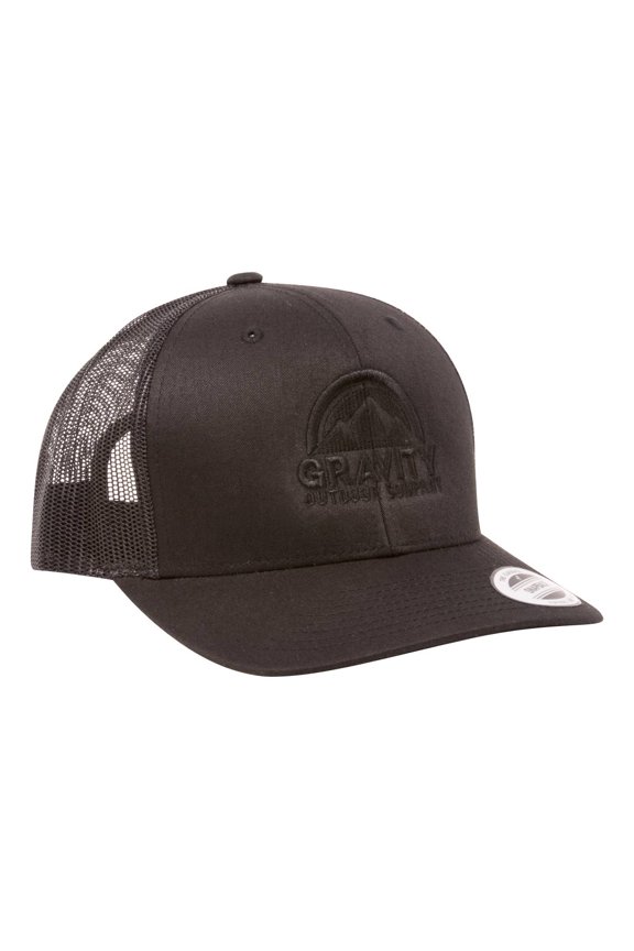 Gravity Outdoor Retro Trucker Snapback Hat - Black/Black/Black