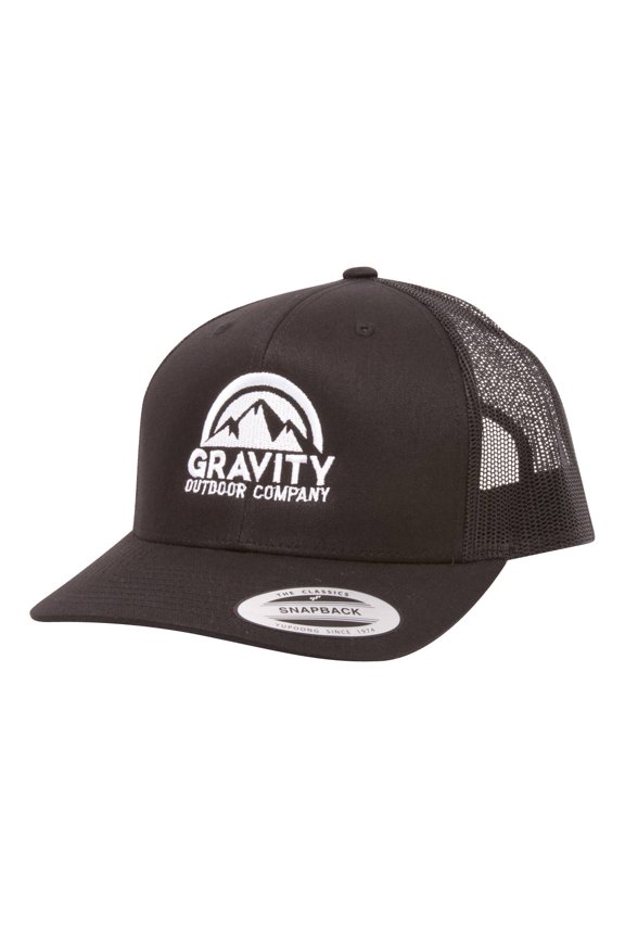 Gravity Outdoor Retro Trucker Snapback Hat - Black/Black/White
