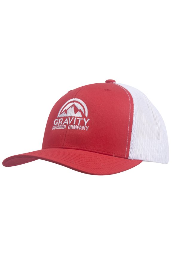 Gravity Outdoor Retro Trucker Snapback Hat - Red/White/White