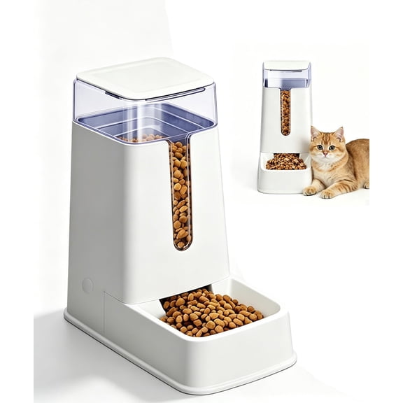 Gravity Pet Feeder, 3.5L Automatic Cat Dog Feeder, Self-Dispensing Pet Food Dispenser for Small Medium Large Cats Dogs Puppy Kitten, White Auto Feeder for Dry Food