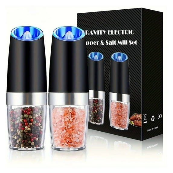 Gravity Sensing Pepper Grinder Electric Stainless Steel Automatic Grinding Bottle Grinds Black Pepper White Pepper Sea Salt(No battery included)