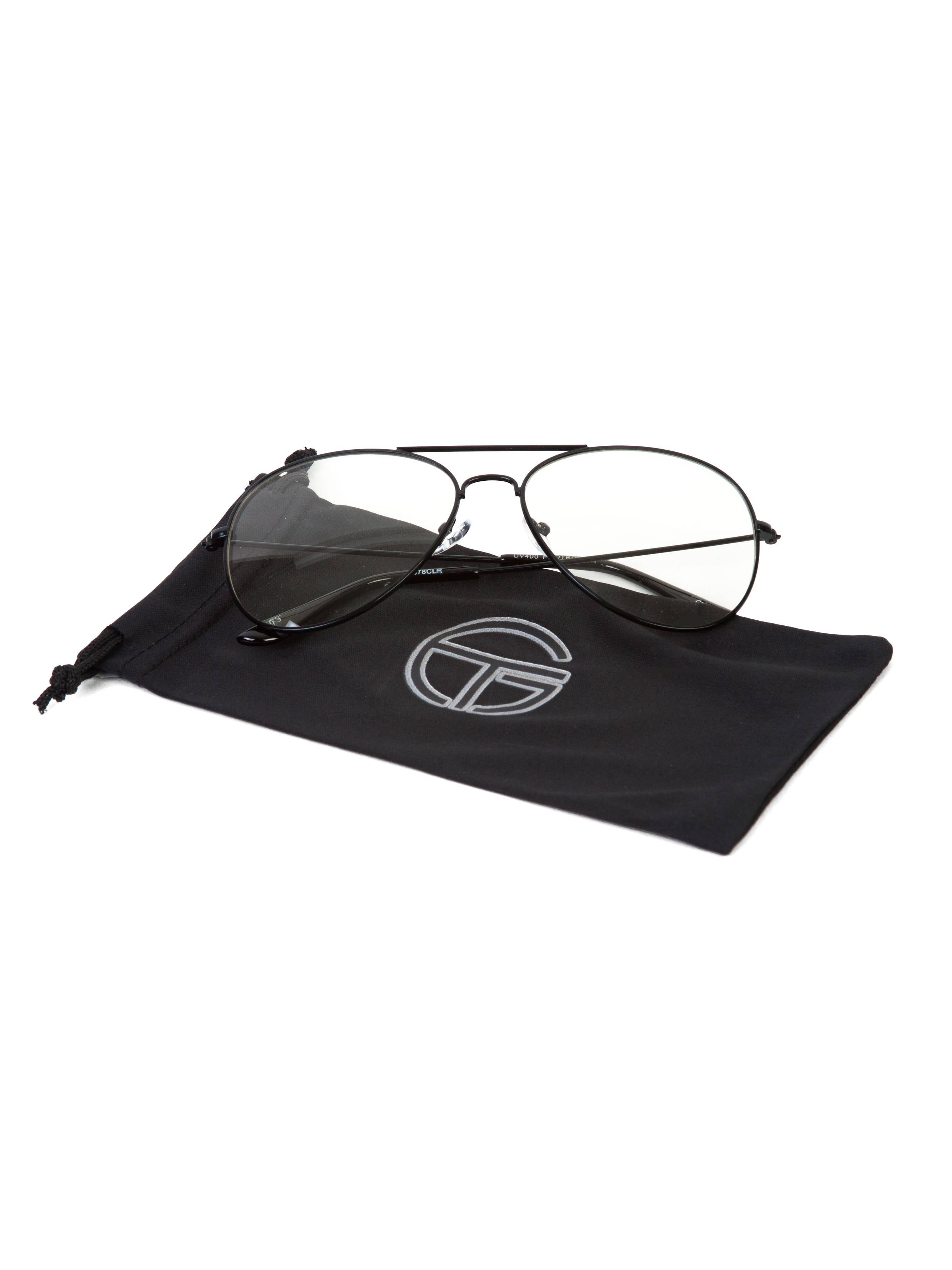 Gravity Shades Black Frame Clear Lens Aviator Sunglass w Micofiber Case