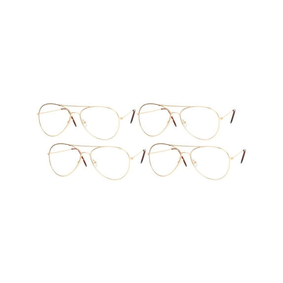 Gravity Shades Clear Lens Aviator Sunglass, Gold 4 Pack