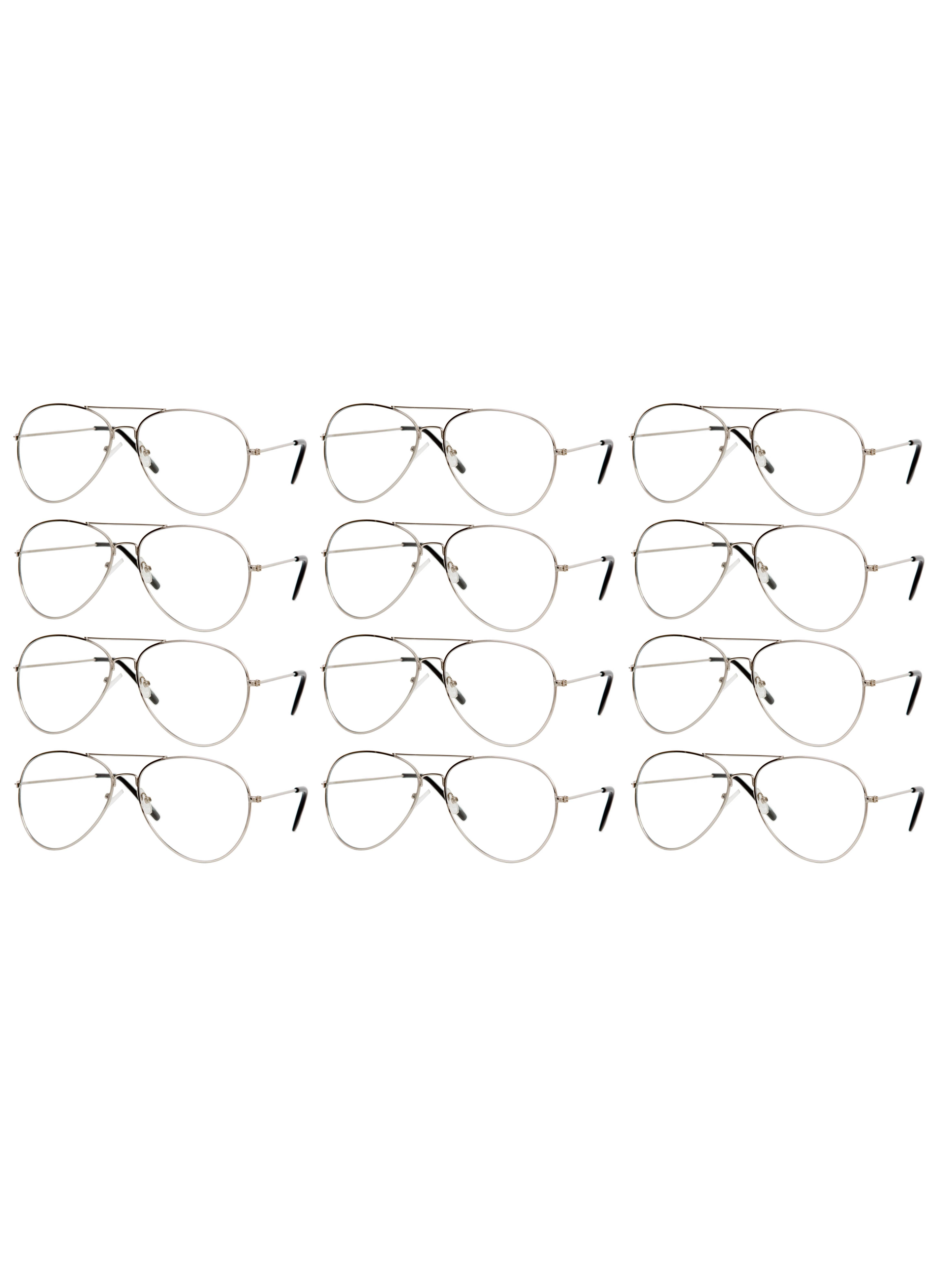 Gravity Shades Clear Lens Aviator Sunglass, Silver 12 Pack