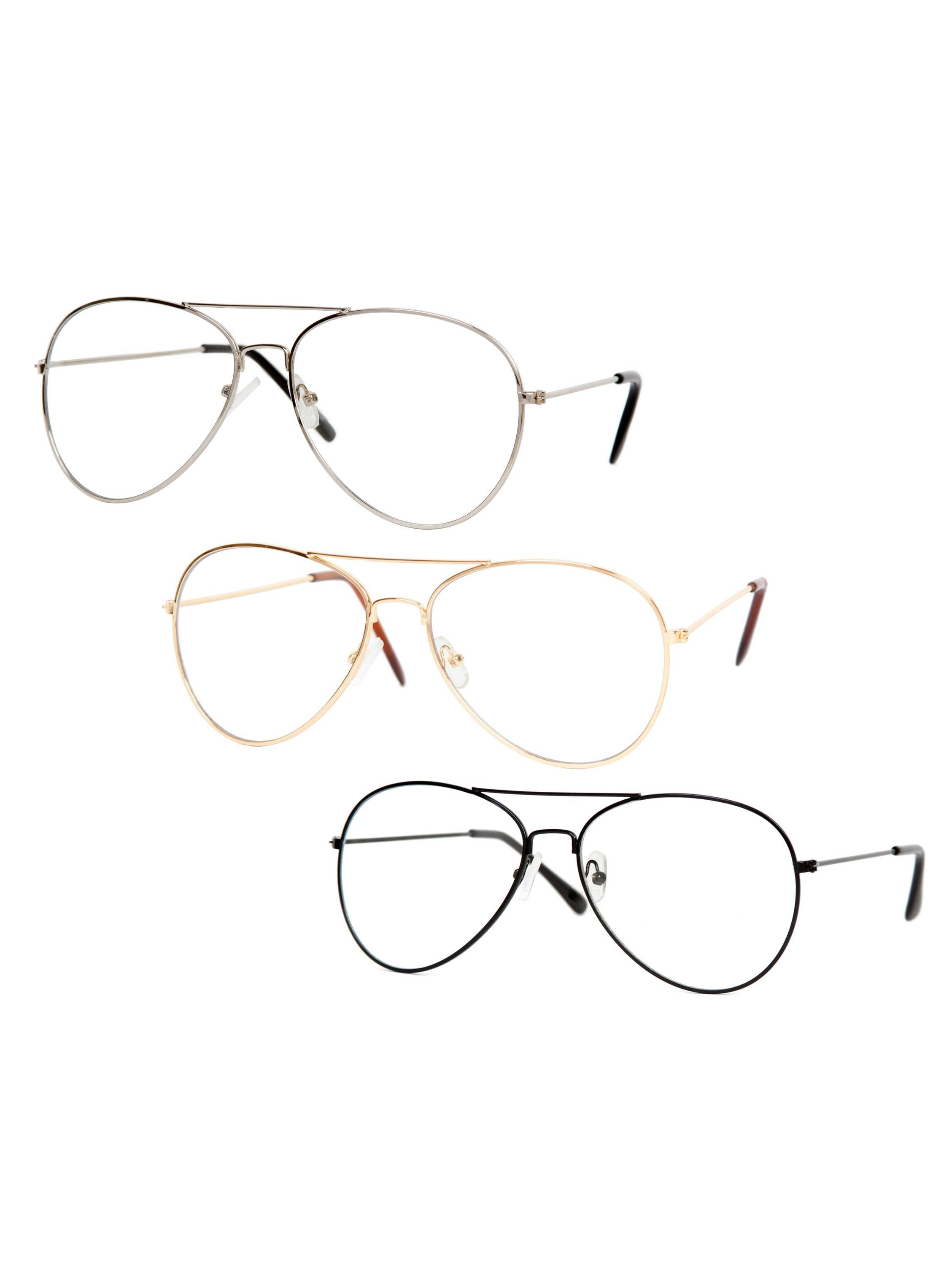Gravity Shades Clear Lens Aviator Sunglasses, Black/Gold/Silver
