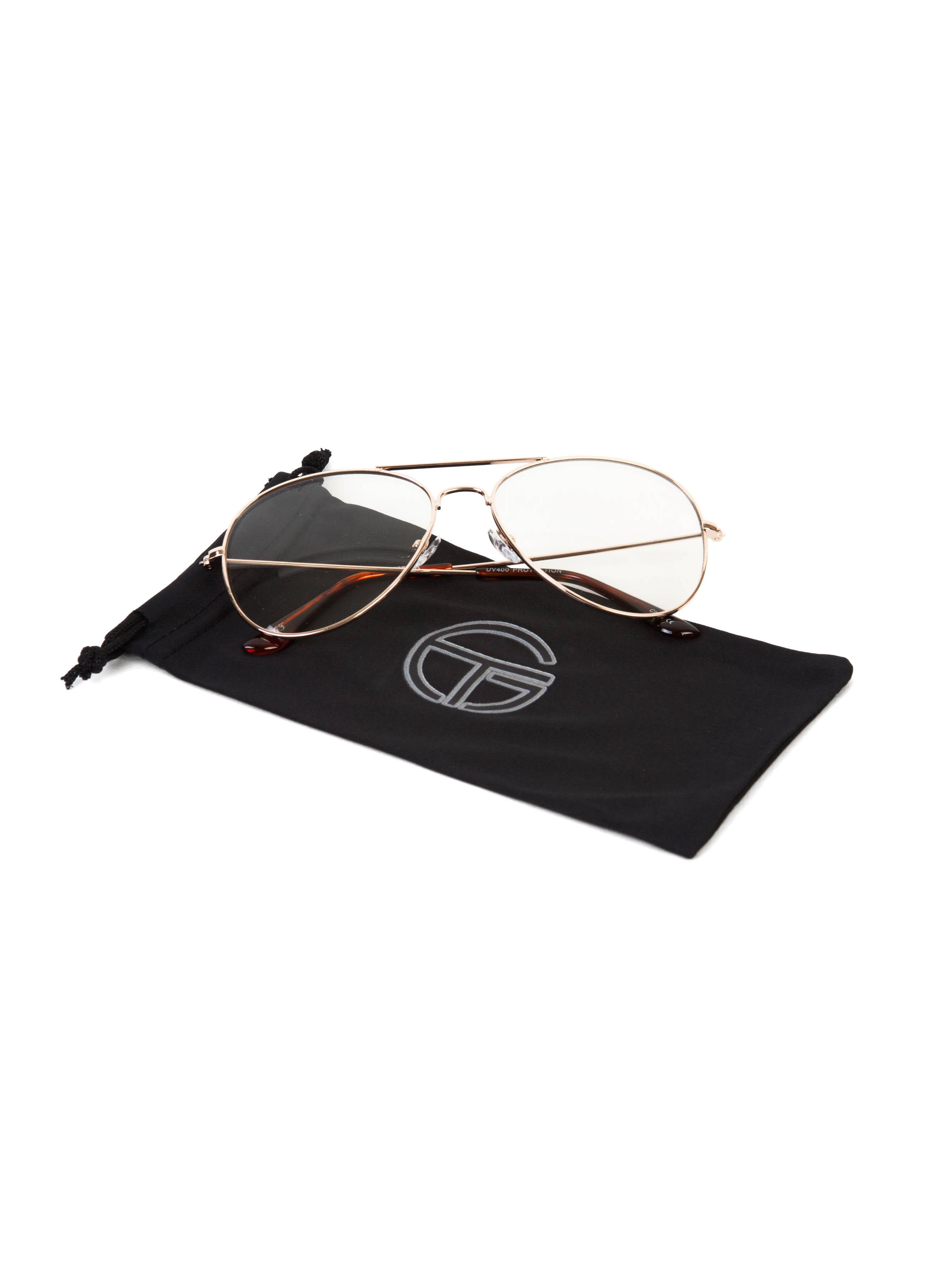 Gravity Shades Gold Frame Clear Lens Aviator Sunglass w Micofiber Case