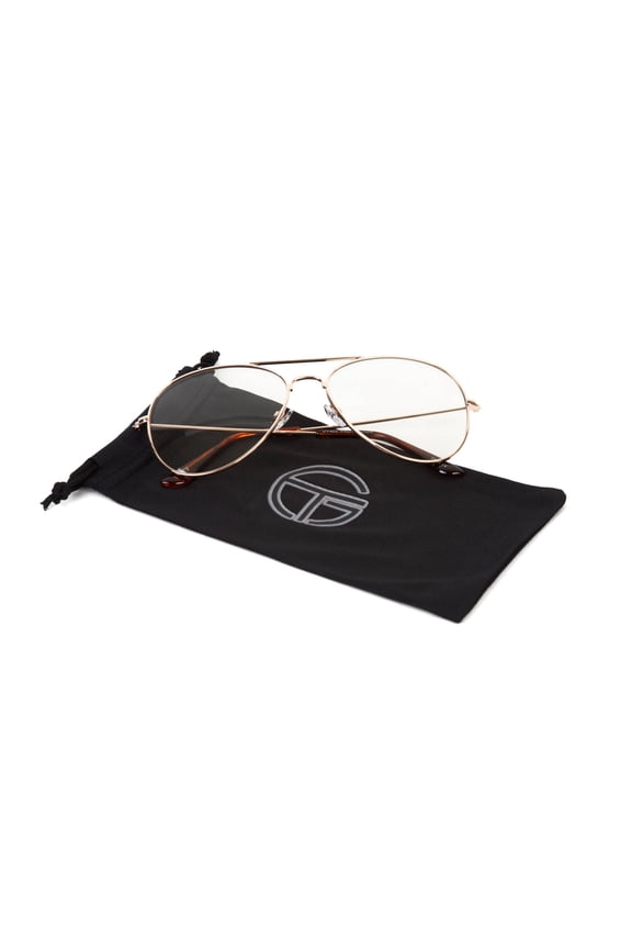 Gold Frame Clear Lens Aviator Sunglass w Micofiber Case