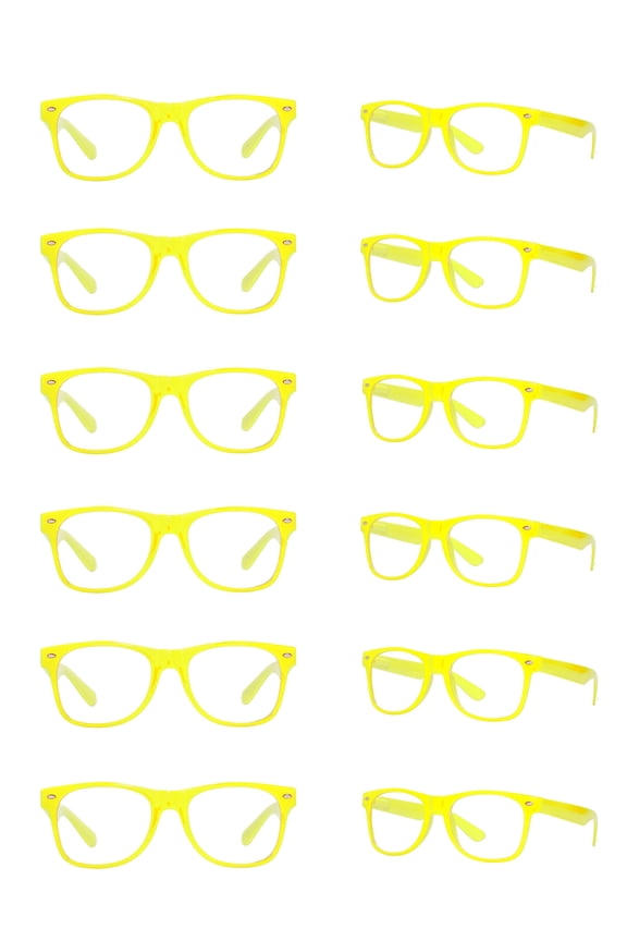 Horn-Rimmed Clear Sunglasses, Neon Yellow - 12 Pack