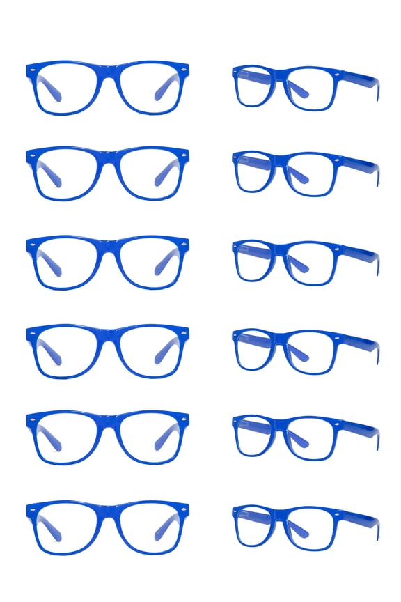 Horn-Rimmed Clear Sunglasses, Royal Blue - 12 Pack