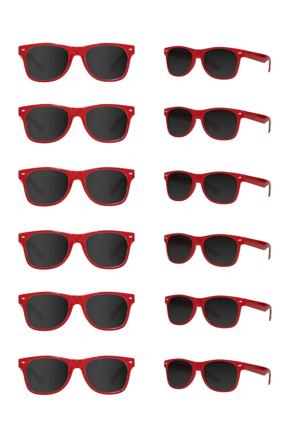 Horn-Rimmed Sunglasses, Red Dark Lens - 12 Pack