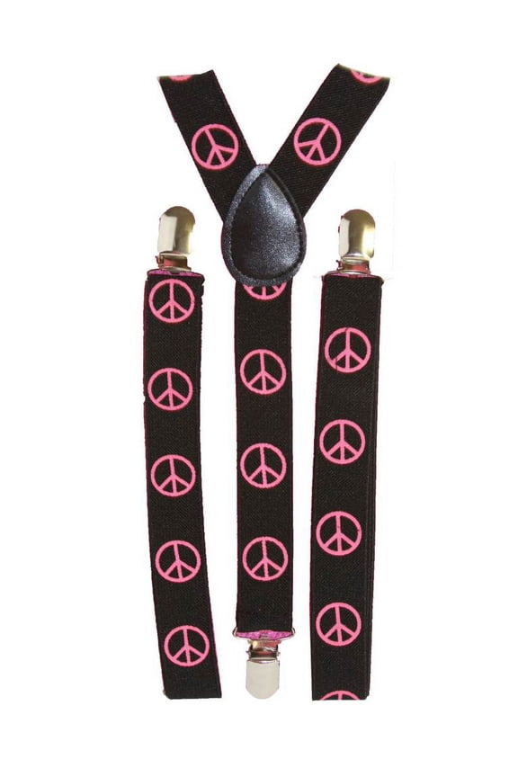 Adjustable Suspenders, Pink Peace Signs