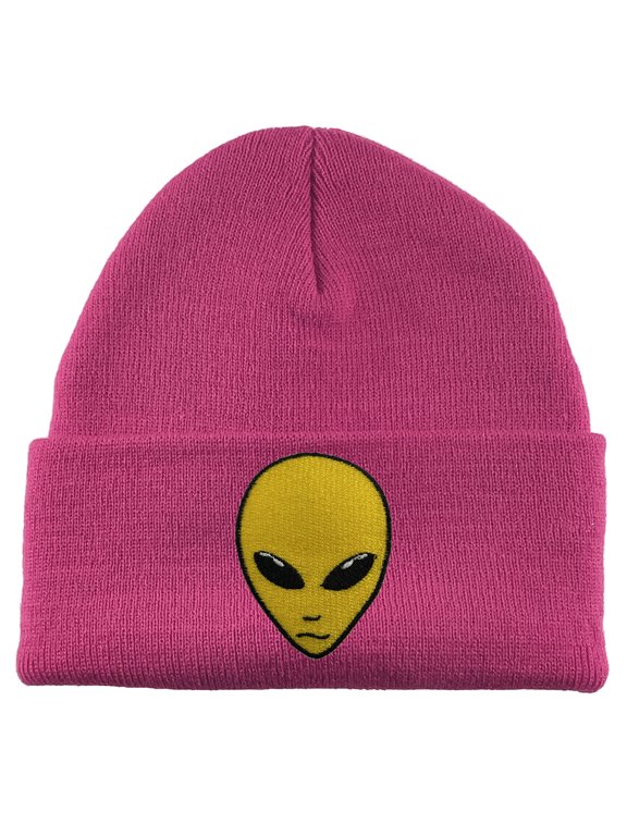 Alien Head Patch Cuffed Beanie - Hot Pink