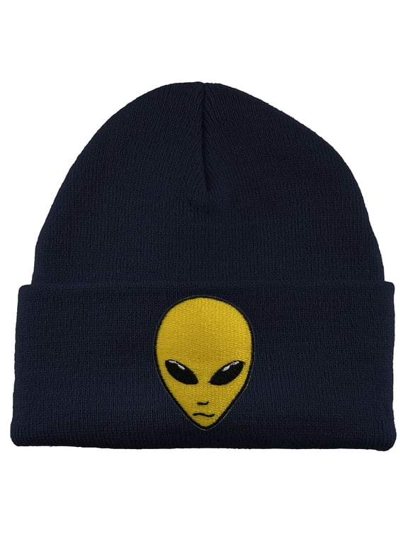 Alien Head Patch Cuffed Beanie - Navy