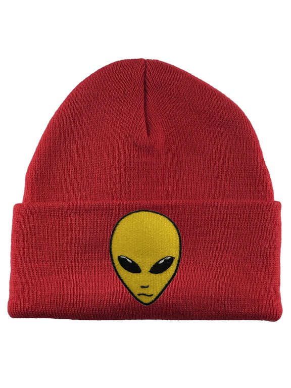 Alien Head Patch Cuffed Beanie - Red
