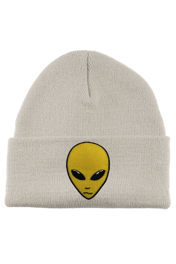 Alien Head Patch Cuffed Beanie - White