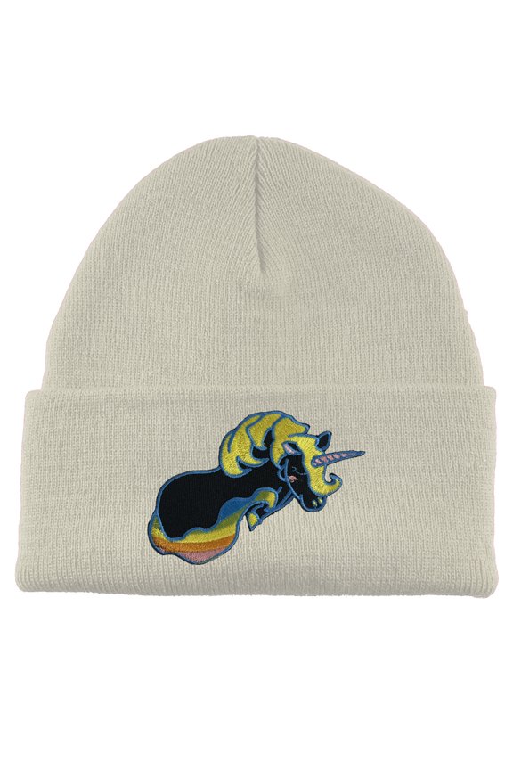 Black Unicorn Patch Cuffed Beanie - White