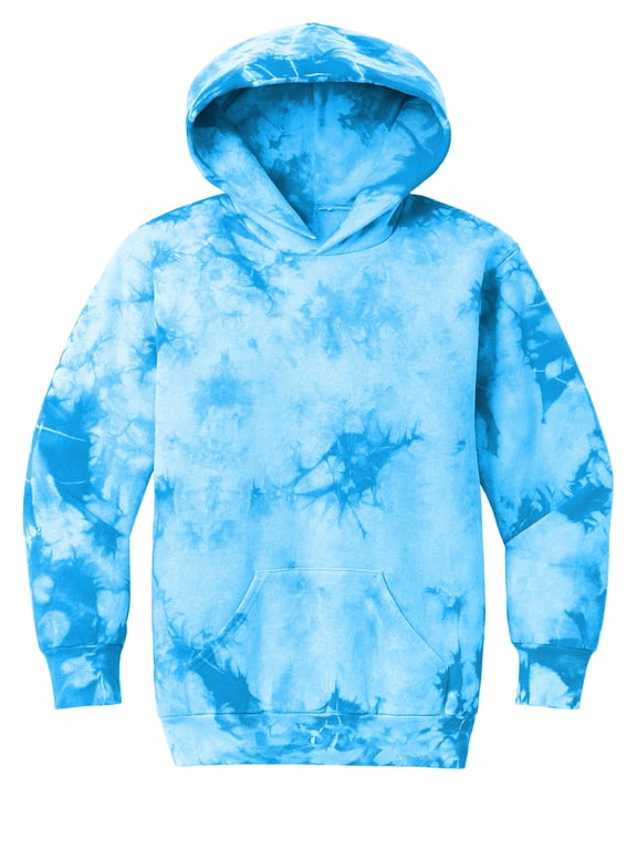 Boys Girls Youth Size Crystal Tie-Dye Pullover Hoodie Kids Sweatshirt, Sky Blue Large