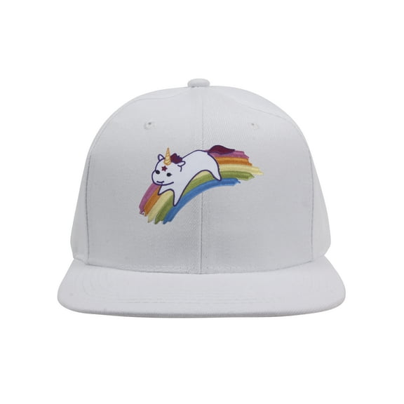 Gravity Threads Cute Rainbow Unicorn Patch Snapback Cap - White