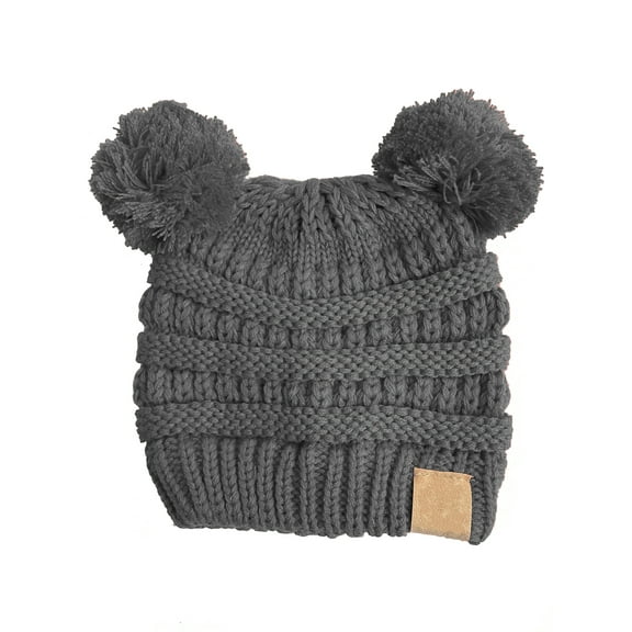 Gravity Threads Exclusives Baby Double Pompom Knitted Beanie - Light Melange Grey