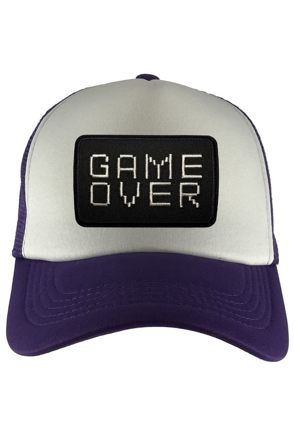 Game Over Patch Adjustable Trucker Hat - Purple/White