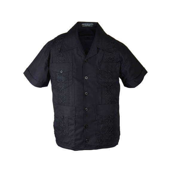Gravity Threads Guayabera Shirt For Boys Cuban Short Sleeve Kids Shirts Black X-Small