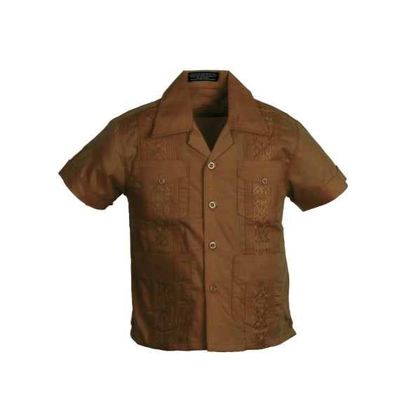 Gravity Threads Guayabera Shirt For Boys Cuban Short Sleeve Kids Shirts Brown Large