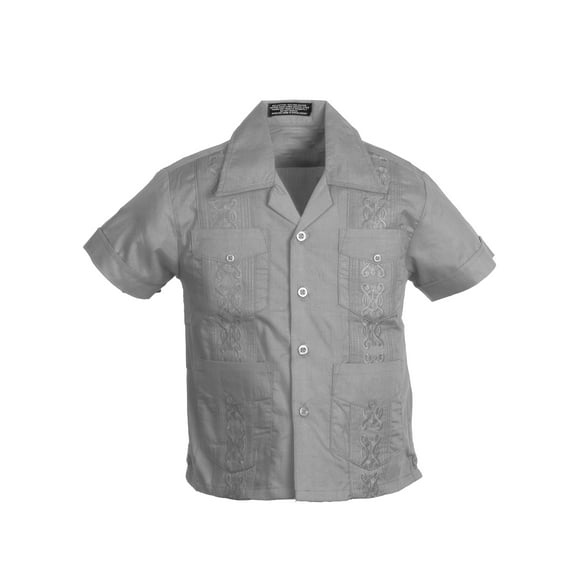 Gravity Threads Guayabera Shirt For Boys Cuban Short Sleeve Kids Shirts Lt Grey Large