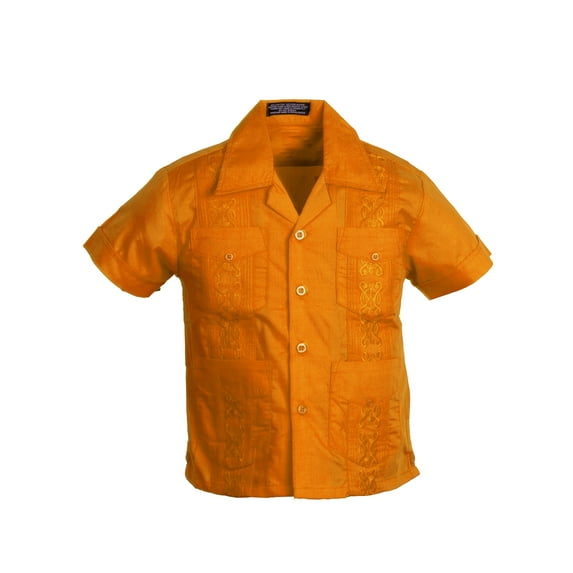 Gravity Threads Guayabera Shirt For Boys Cuban Short Sleeve Kids Shirts Orange Small