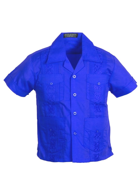 Guayabera Shirt For Boys Cuban Short Sleeve Kids Shirts Royal Large