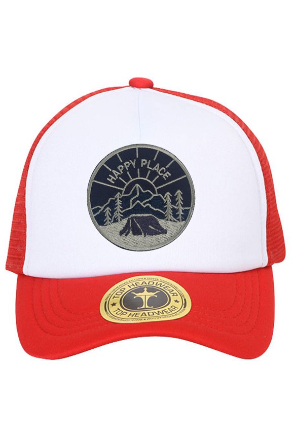 Happy Place Patch Trucker Hat - Red/White