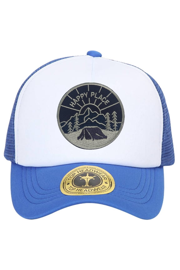 Happy Place Patch Trucker Hat - Royal/White