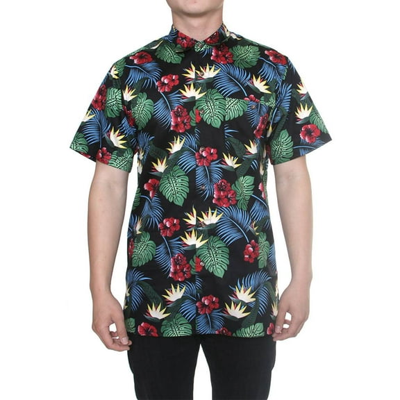 Gravity Threads Hawaiian Tropical Fashion Dress Shirt, Black Green L