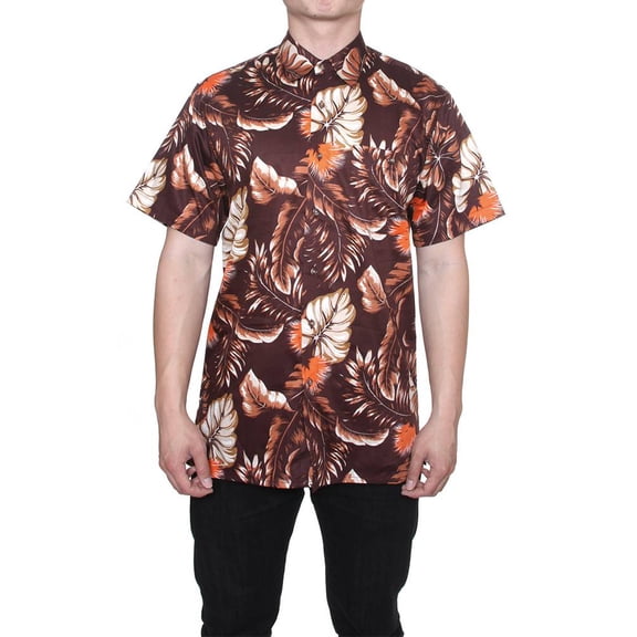 Gravity Threads Hawaiian Tropical Fashion Dress Shirt, Brown Beige M