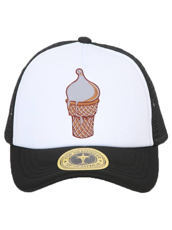 Ice Cream Cone Patch Trucker Hat - Black/White