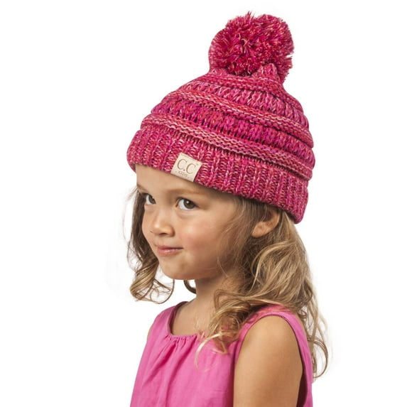 Gravity Threads Kids Beanie 4 Tone Fun w Pom- Red/Hot Pink