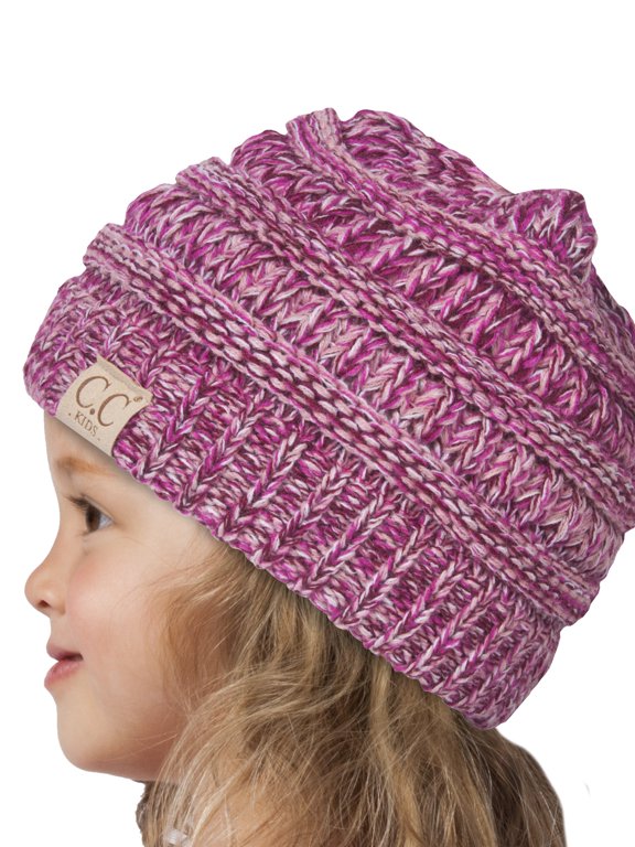 Kids Multi-Tone Beanie - Hot Pink/White