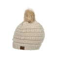 thumbnail image 1 of Gravity Threads Knit Pom Pom Beanie Hat - Beige, 1 of 3
