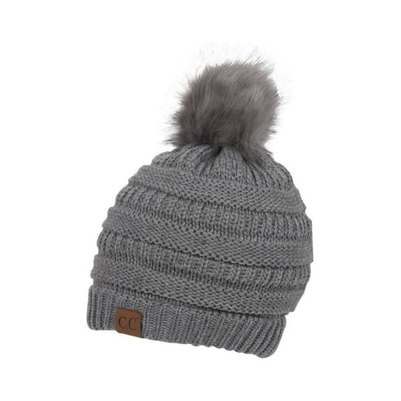 Gravity Threads Knit Pom Pom Beanie Hat - Light Melange Grey