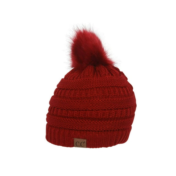 Gravity Threads Knit Pom Pom Beanie Hat - Red