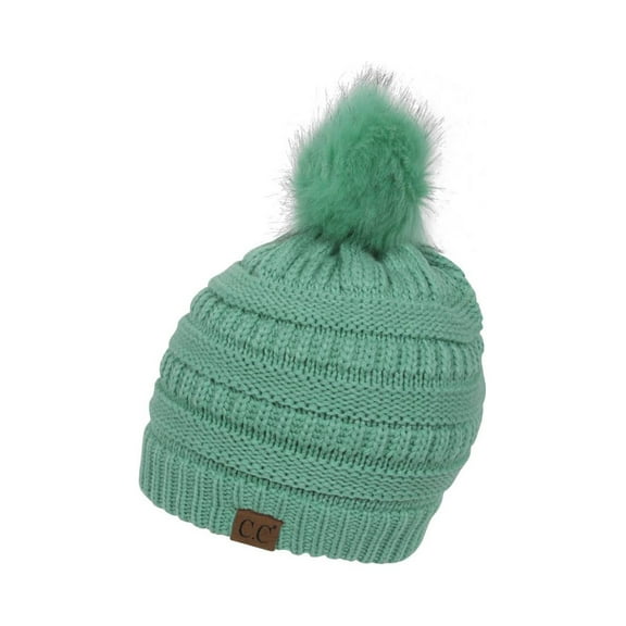 Gravity Threads Knit Pom Pom Beanie Hat - Sage