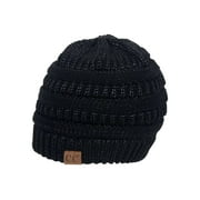 Gravity Threads Knit Soft Stretch Beanie Cap - Black Metallic