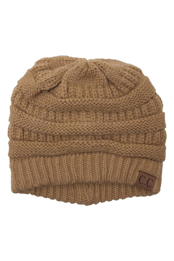 Knit Soft Stretch Beanie Cap, Camel