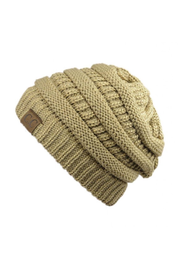 Knit Soft Stretch Beanie Cap, Gold
