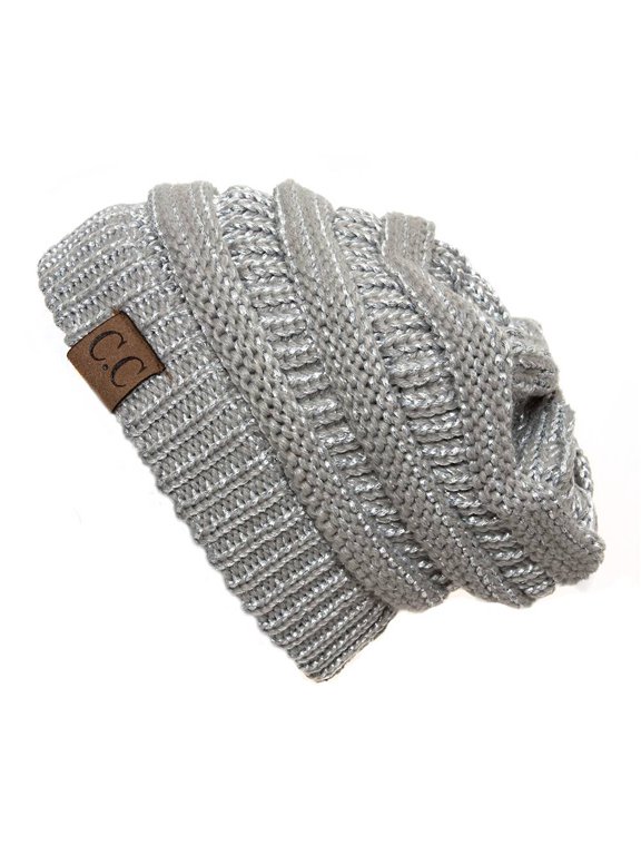 Knit Soft Stretch Beanie Cap, Metalic Silver