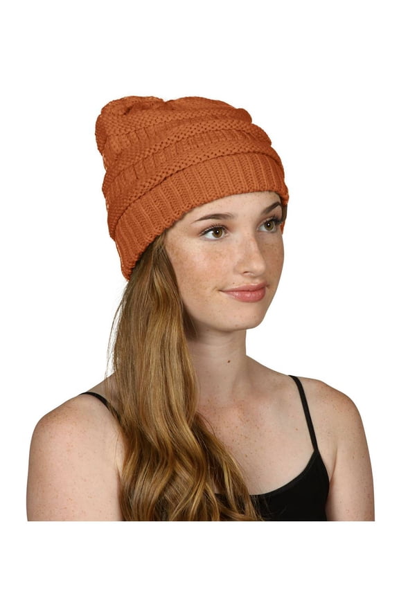 Knit Soft Stretch Beanie Cap, Rust