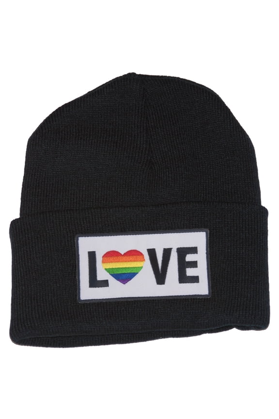 LGBTQ+ Love Rainbow Heart Patch Cuffed Beanie