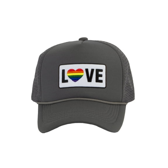 Gravity Threads LGBTQ  Love Rainbow Heart Patch Trucker Hat - Dark Grey