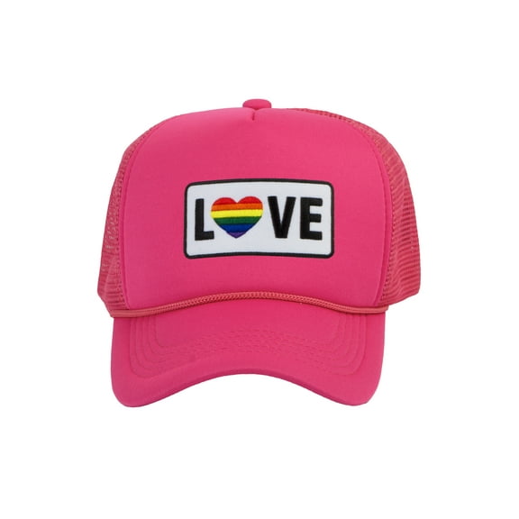 Gravity Threads LGBTQ  Love Rainbow Heart Patch Trucker Hat - Hot Pink